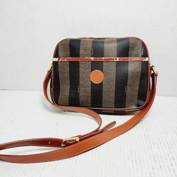 Vintage Fendi Penguin Striped Leather Shoulder Bag Multicolor Zip VTG Designer - Picture 2 of 16